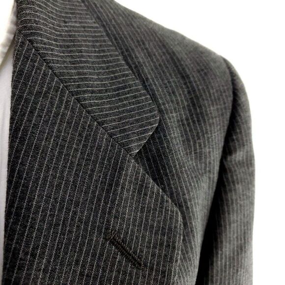 Oleg Cassini Wool 2 Button 2 Piece Suit 40S Gray Striped 38/29 Flat Front Mid Ri - Picture 2 of 10